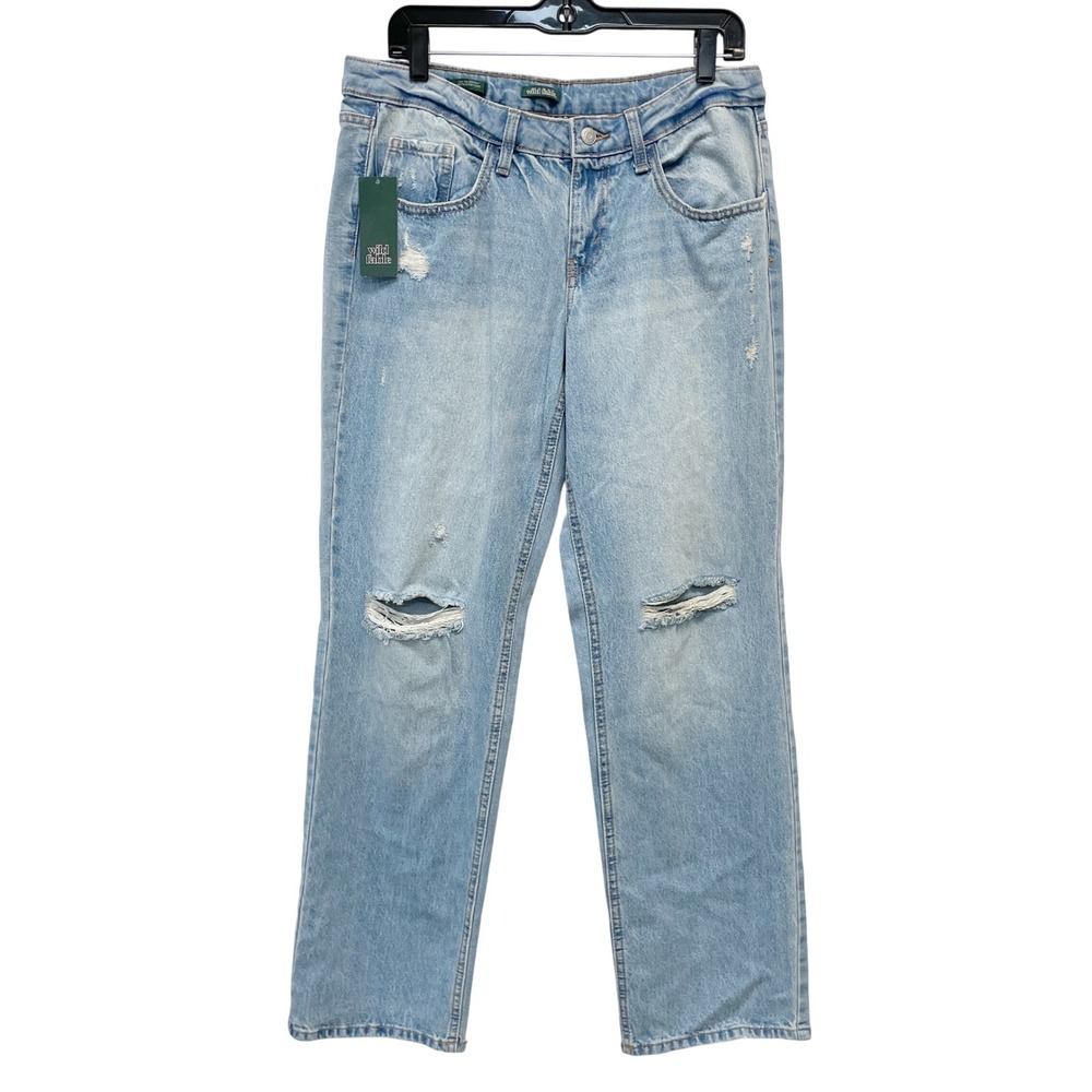 Wild Fable Women's Light Blue Distressed Mid Rise Straight Leg Jeans Size 8